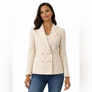 Ralph Lauren Linen Blazer Italy Cream Double Breasted Tailored Jacket Small